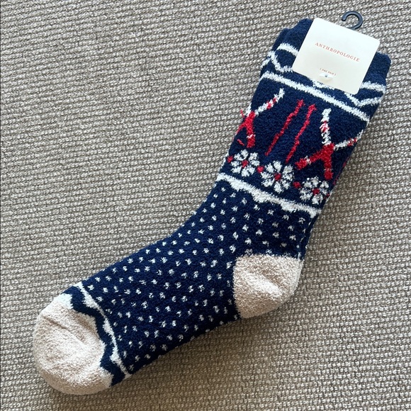 Anthropologie Accessories - NWT Anthropologie Navy Sherpa Lined Cozy Cabin Fair Isle Socks
